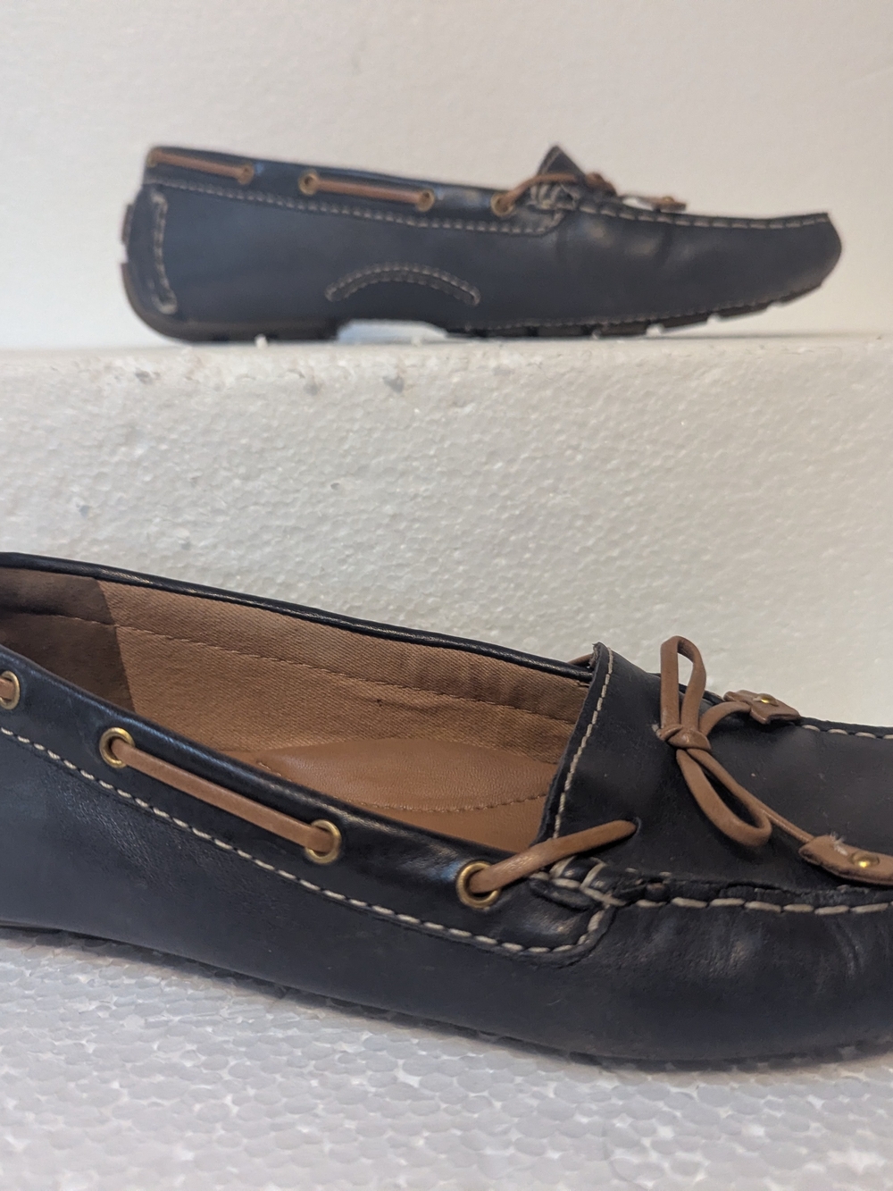 Clarks Black Leather Loafers with Tan Lacing